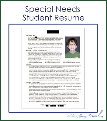 resume student needs special sample autism students write school teacher child writing know need disabilities getting format thursday july letters